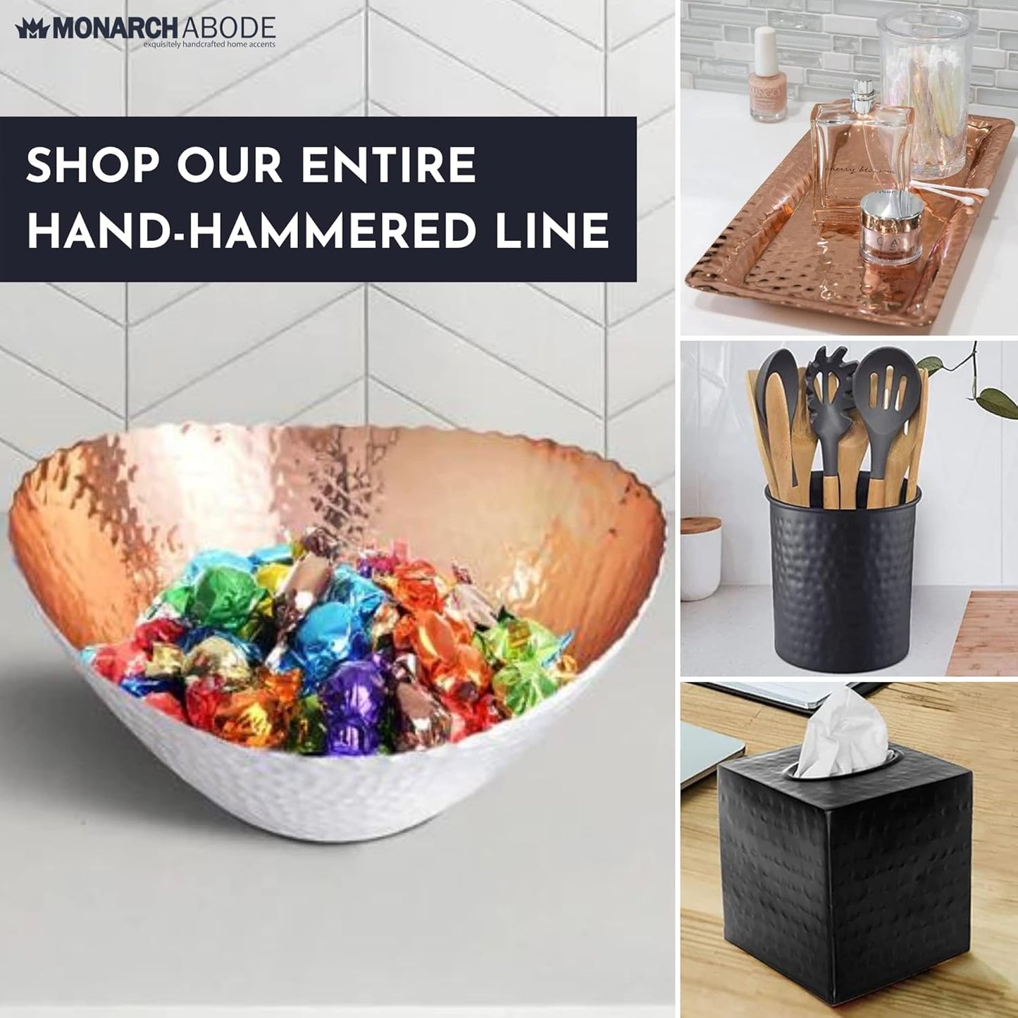 Hand Hammered Decorative Bowl for Home Decor, 7.5-Inch White and Copper Plated – Key Bowl for Entryway Table, Catch All, Decorative Fruit Basin, Key Holder, Bowls for Home Decor