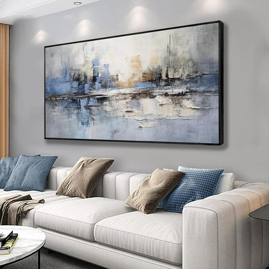 Abstract wall Art Framed Artwork Blue and Gray White Decor Modern Canvas Wall Prints Abstract Wall Decor Suitable for Bedroom apartment Office Dining Room Wall Decor Can Be Hung 24"x48"