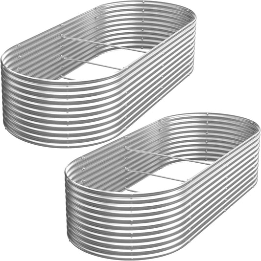 2 Pack 8x4FT Tall Galvanized Raised Garden Bed Outdoor,Metal Garden Bed for Vegetables,Steel Raised Beds for Gardening,Above Ground Garden Box for Flower-3L0