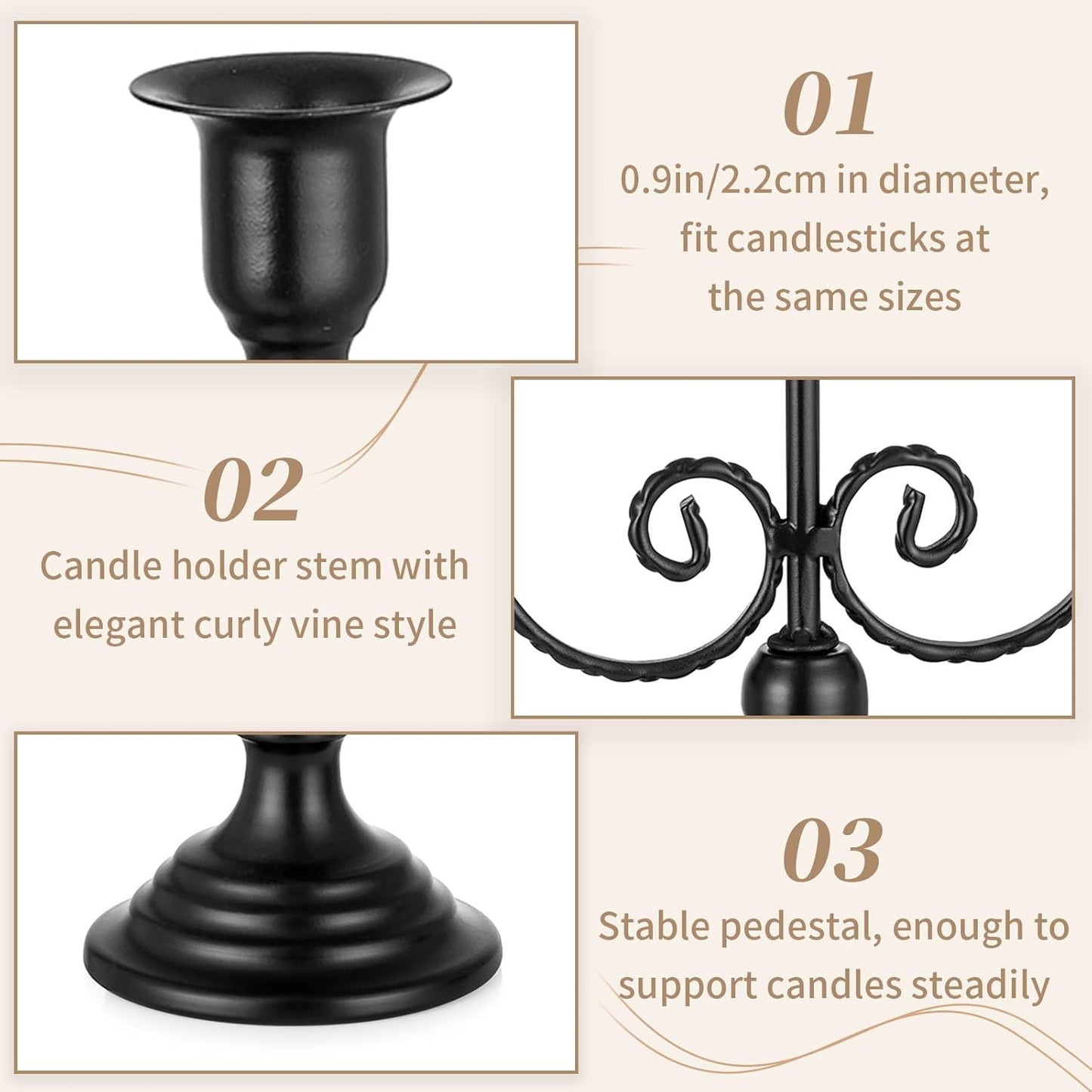 Halloween Candle Holder Candelabra - Black Candle Stick Holders Pack of 2 Decorative Candleholders for Christmas Decoration