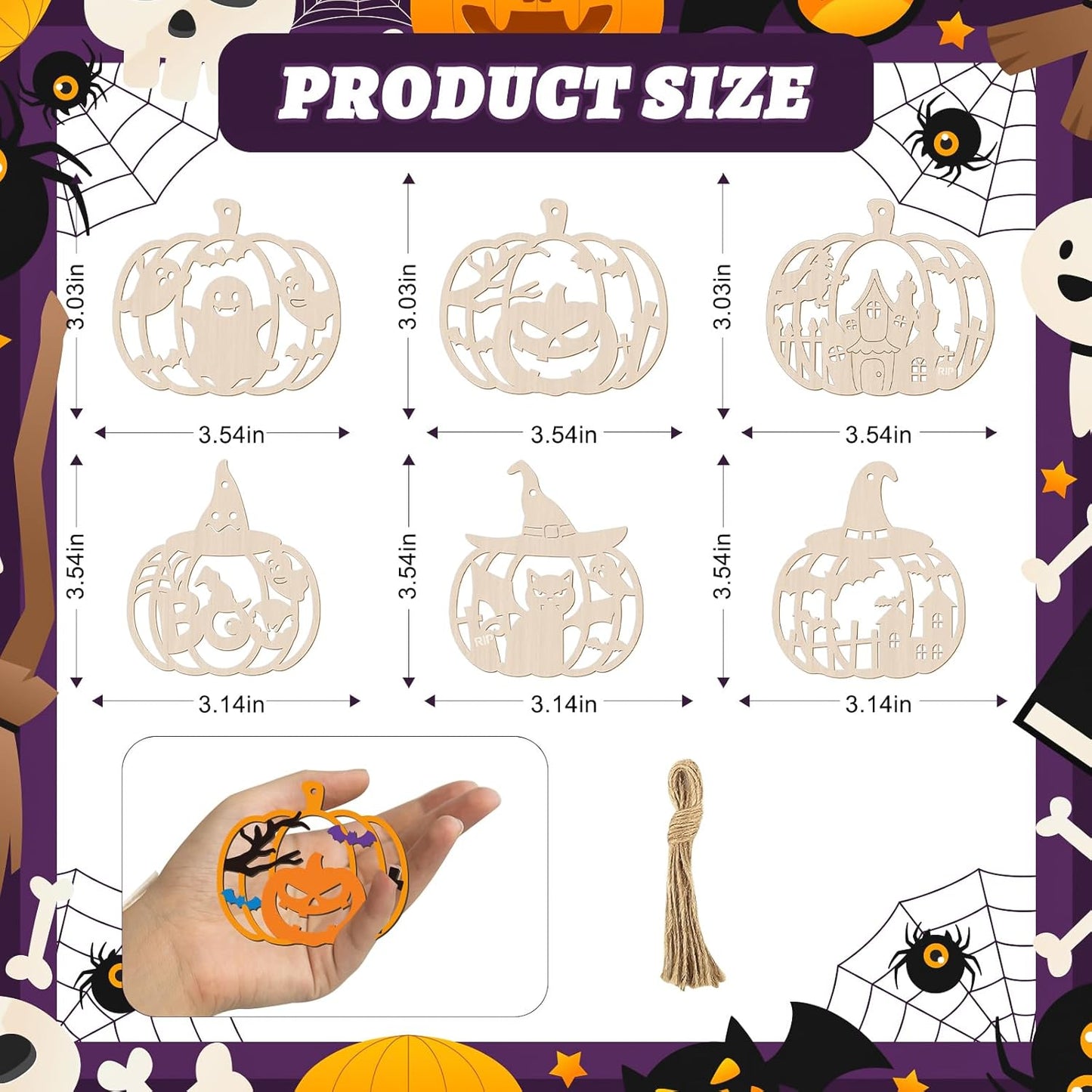 24 PCS Unfinished Wooden Halloween Crafts,Pumpkin Shaped Hanging Ornaments DIY Wood Craft Cutouts for Halloween Party Decor (Hollow Pumpkin)