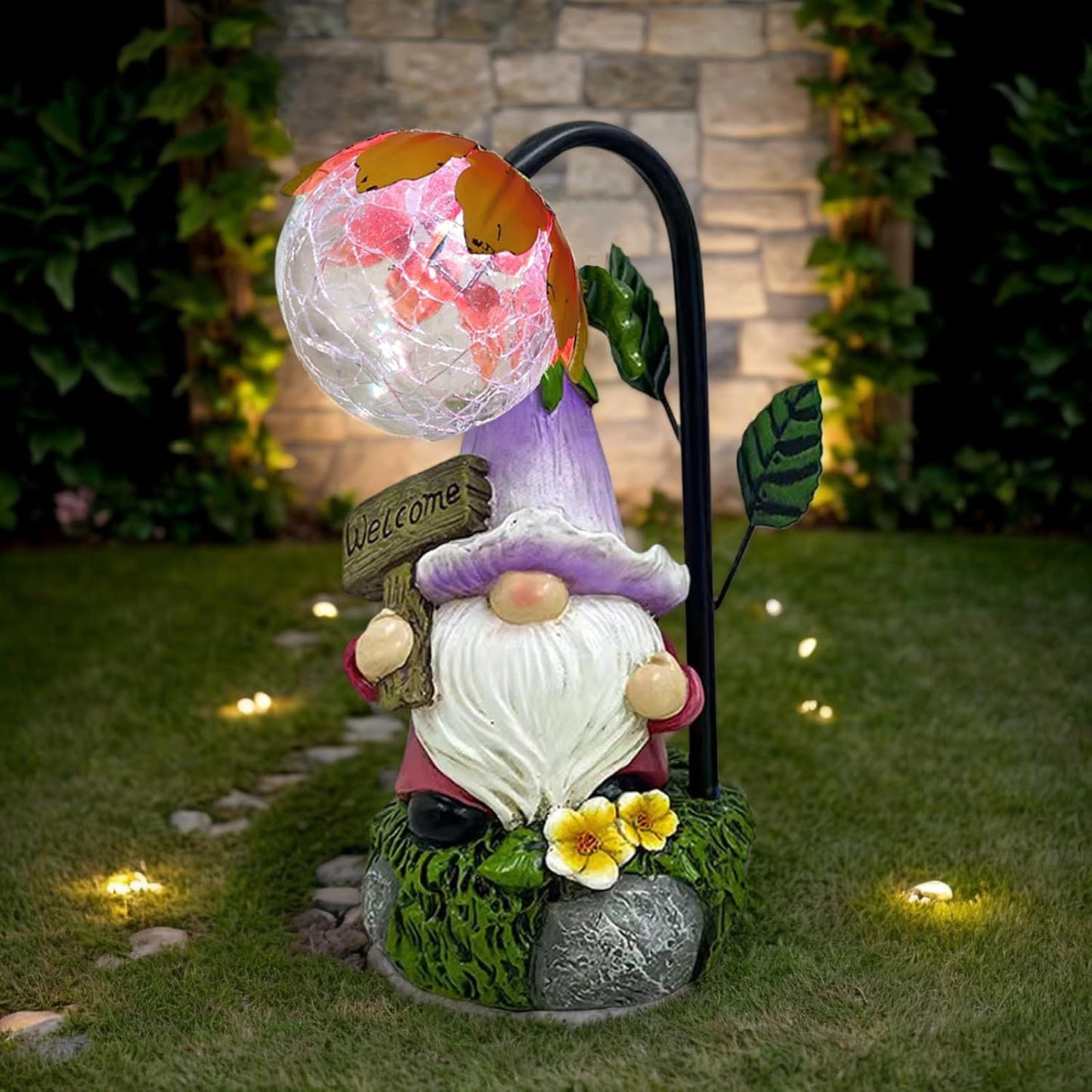 Garden Gnomes Outdoor Statue with Solar Lights Welcome Gnome Home Garden Decor Mom Gifts for Yard Patio Home Garden