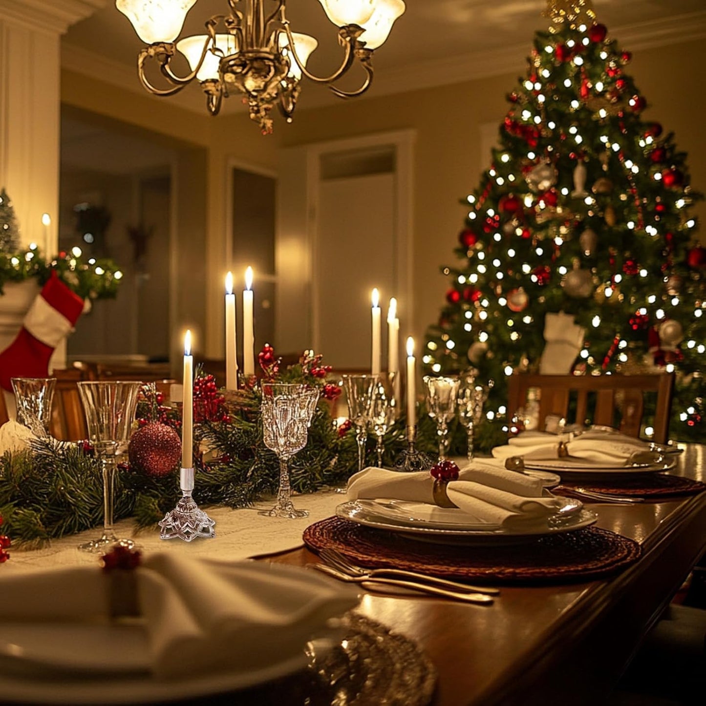 Elegant Silver Taper Candle Holder Set — Minimal Metal Candlestick Holders for Dining Table Centerpiece, Winter Candlelight Decor, Modern Mantel Styling