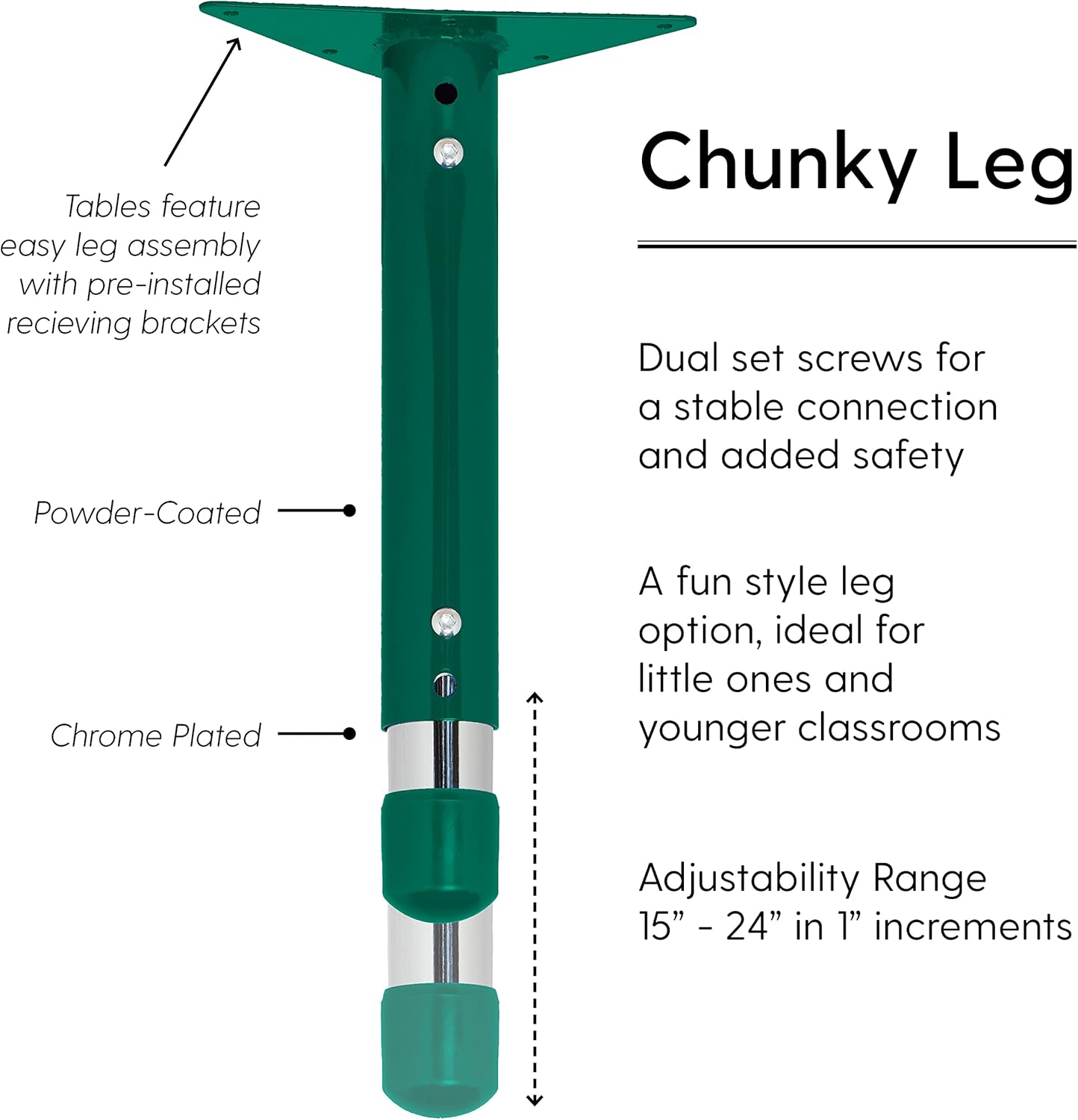 Factory Direct Partners FDP Rectangle Activity School and Classroom Kids Table (36 x 60 inch), Toddler Leg, Adjustable Height 15-24 inches - Gray Top and Green Edge