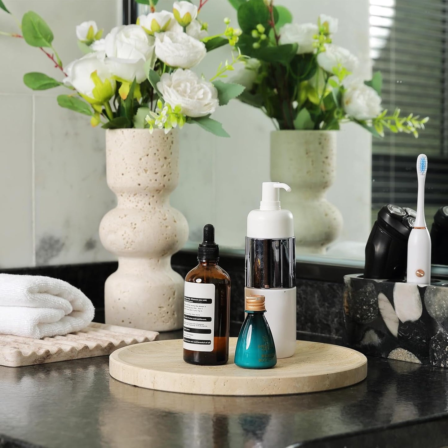 Soft Beige Travertine Tray — Natural Stone Accent