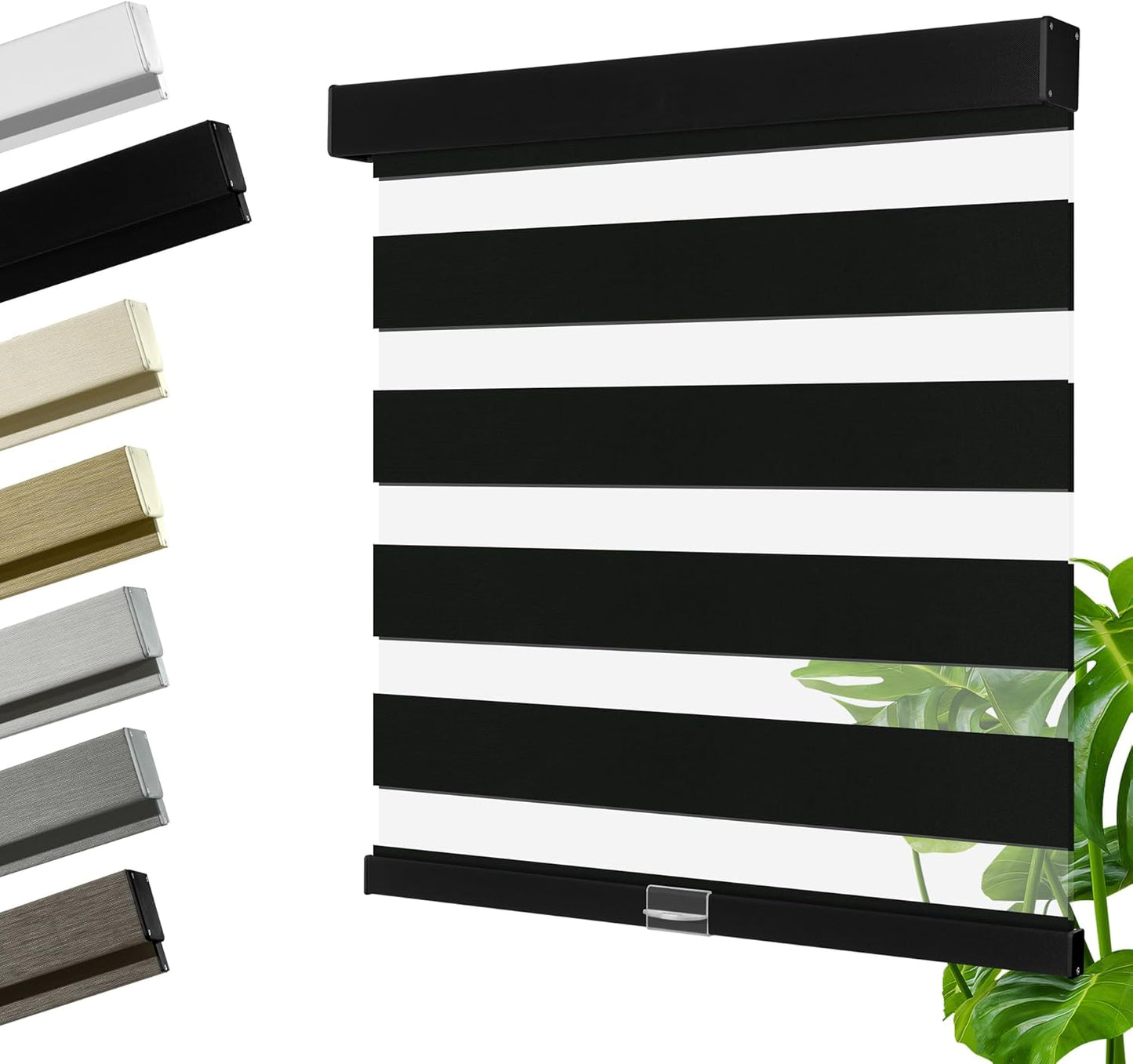 Cordless Zebra Blinds for Windows, Blackout Interior Blinds,Easy to Install,UV Protection,for Offices and Home,Custom Roller Shades, Solid Black, 33" W x 88" H