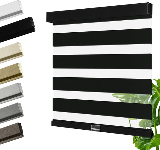 Cordless Zebra Blinds for Windows, Blackout Interior Blinds,Easy to Install,UV Protection,for Offices and Home,Custom Roller Shades, Solid Black, 81" W x 36" H