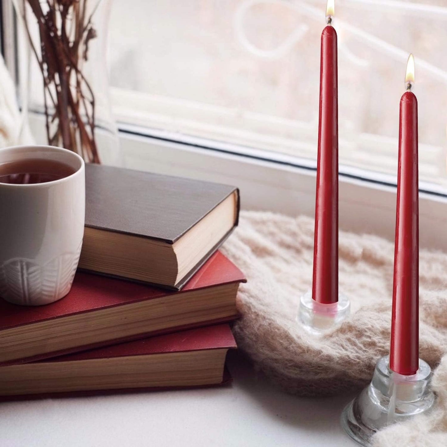 14 Pack Burgundy Taper Candles, 12 Inch Unscented Candles for Table & Home Decor