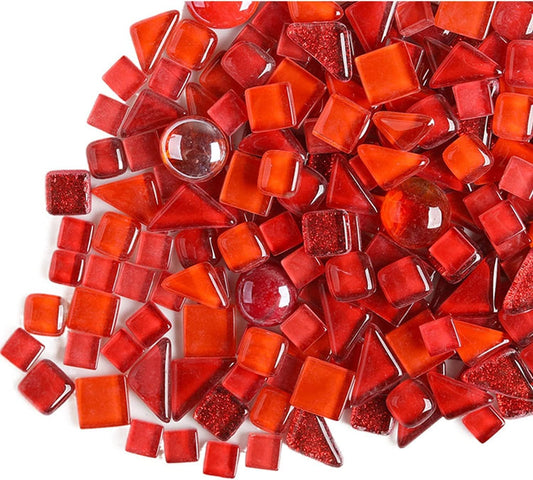 1.1 LB Irregular Crystal Mosaic Tiles,Small Particle Color Decal Crystal Glass Tile DIY Hobbies Children Handmade Crystal Craft for DIY Handmade Decorative Materials (Red Series)