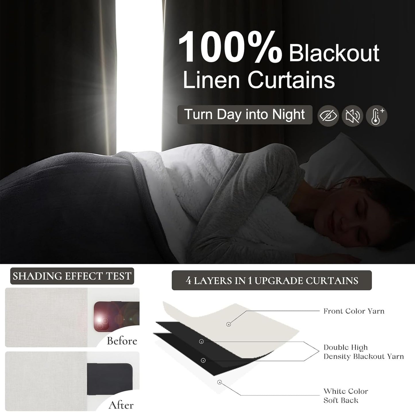 102 Inch Long Curtains Blackout for Bedroom 80 Inches Wide Total Each 40 2 Panels Pinch Pleated Linen Neutral Modern Farmhouse Style Window Drapes for Living Room Back Tab (Beige Ivory)