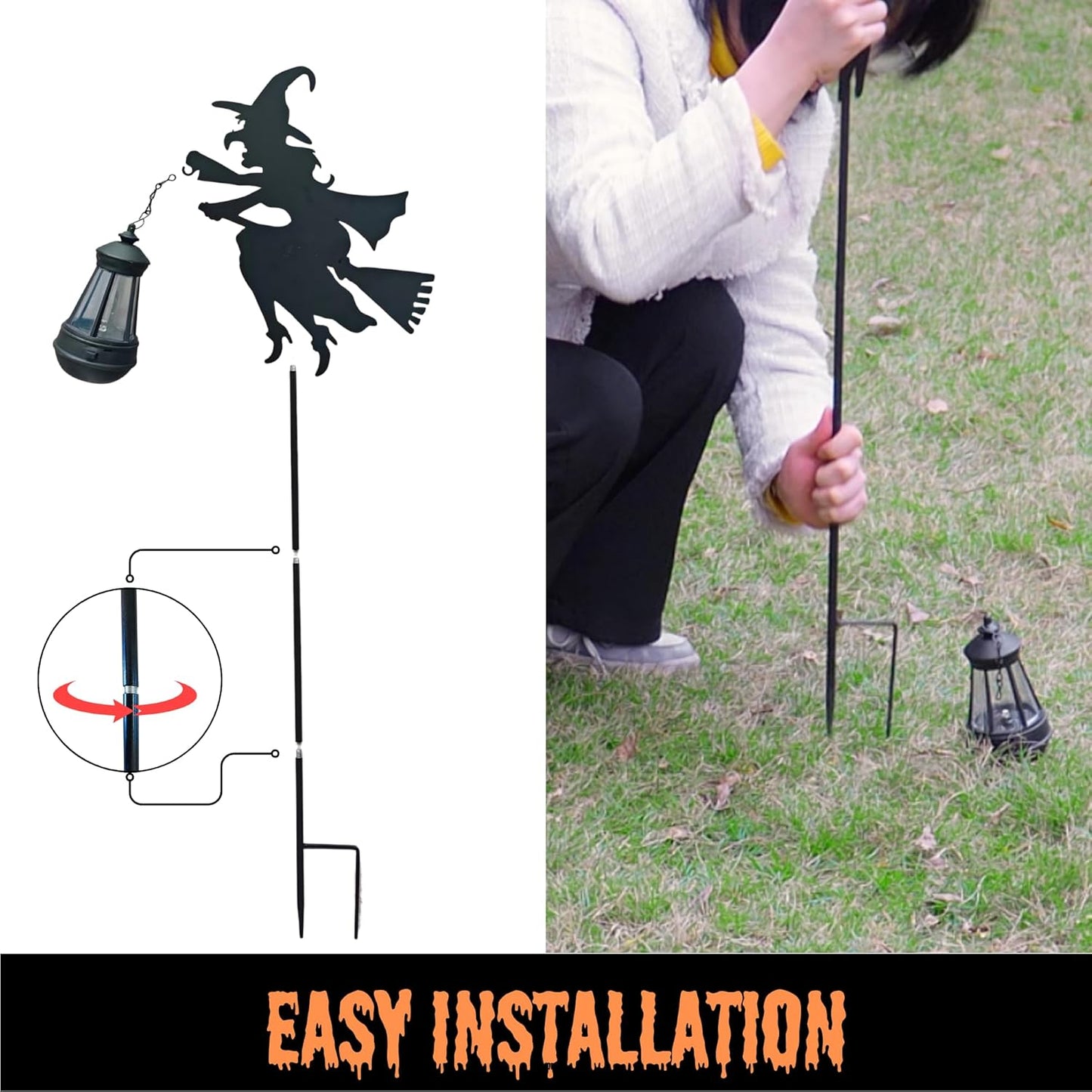 Fairy Garden Accessories Lawn Ornaments 1 Pair - Solar Lights Halloween Decorations Outdoor Garden Statue, Metal Stakes Decorative Figurines for Yard Decor, Patio (Witch)