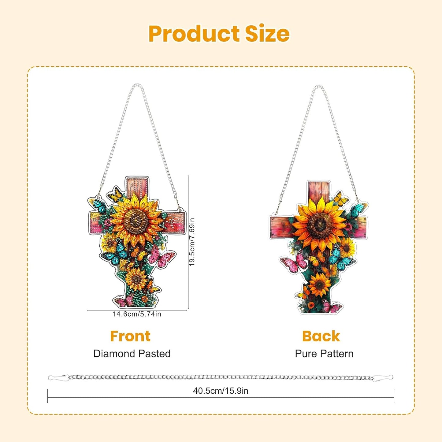 EOBROMD Diamond Hanging Art Kits for Adults, Cross Butterfly Suncatcher Diamond Art Painting, DIY Special Shaped Rhinestone Kits for Adults, Window Pendants Home Garden Wall Hanging Ornament