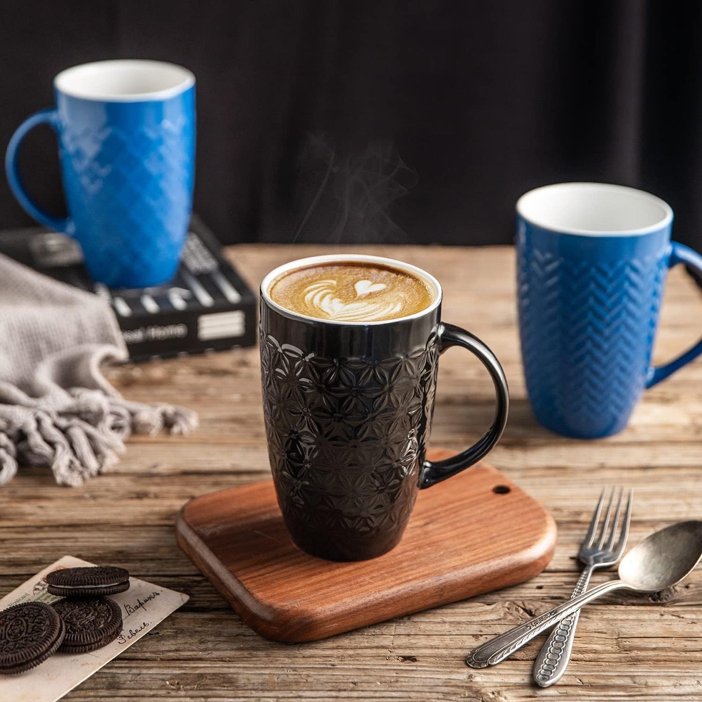 AmorArc Large Coffee Mugs Set of 6, 20oz Ceramic Tall Coffee Mugs Set with Textured Geometric Patterns for Latte/Tea/Beer/Hot Cocoa, Dishwasher & Microwave Safe, Multi