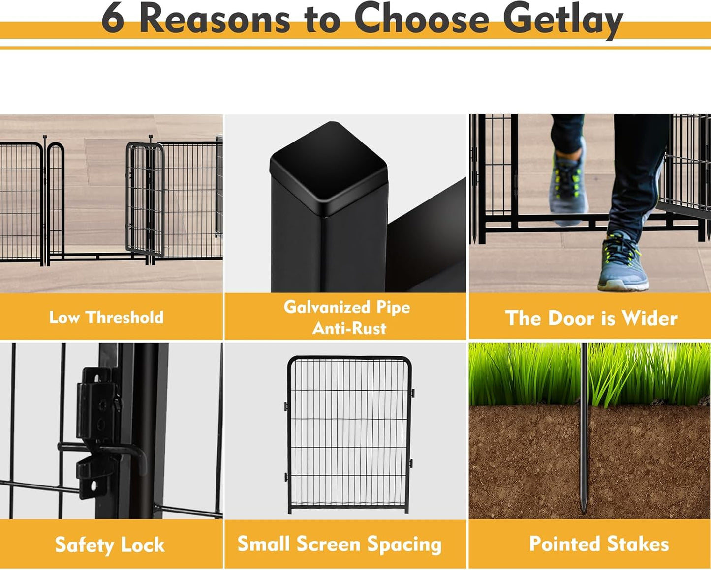 Garden Fencing 36 Inch High, 4 Panels Total 8.9 Ft(L) Dog Fencing Outdoor for Yard, 4 One-Sided Plate, No Door, Anti Dig Fence Barrier, Dog Pen, Rabbit Fence, Garden Fences and Borders
