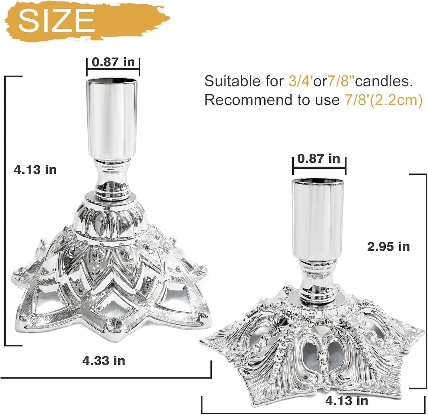 Elegant Silver Taper Candle Holder Set — Minimal Metal Candlestick Holders for Dining Table Centerpiece, Winter Candlelight Decor, Modern Mantel Styling