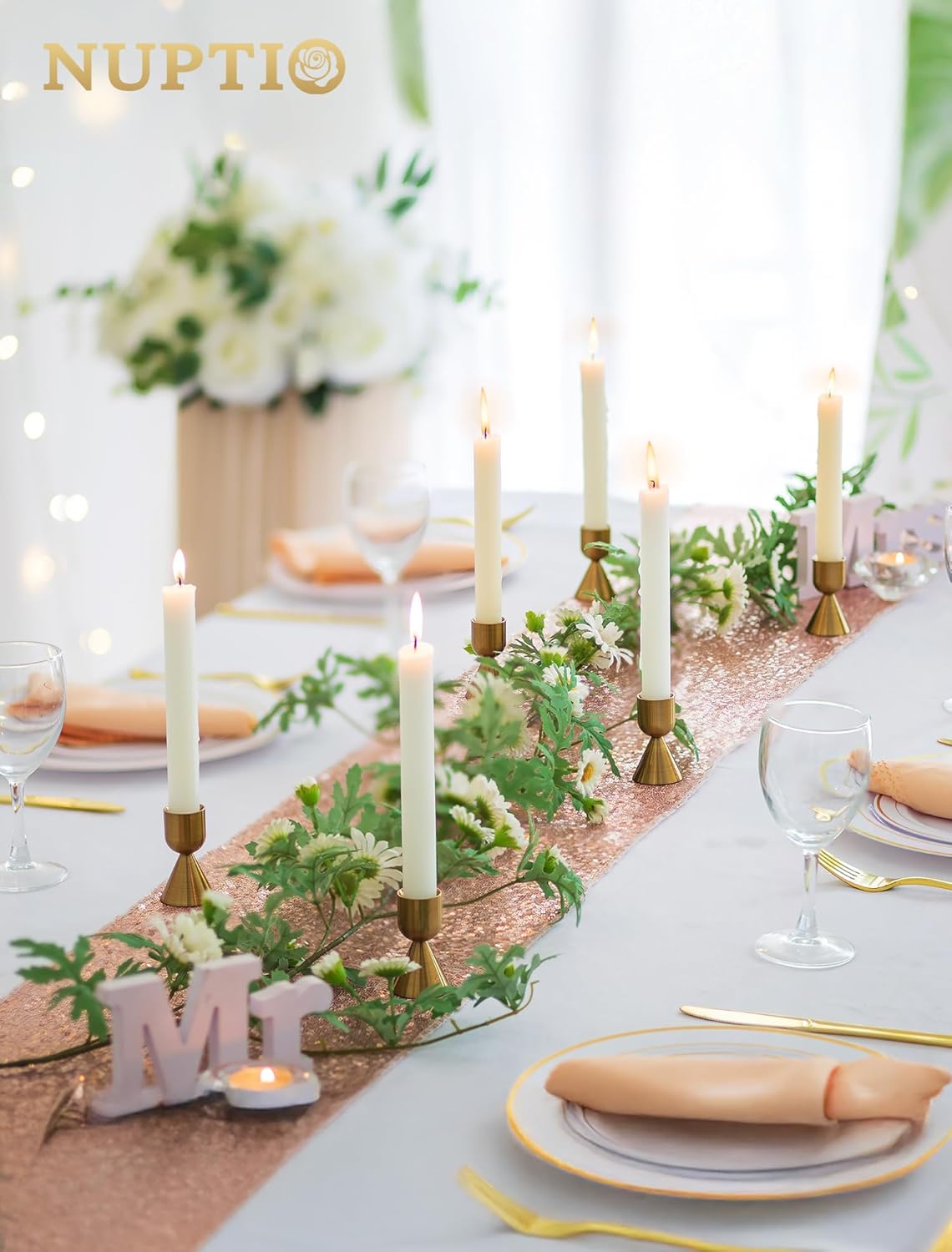 Candle Stick Candle Holder: Set of 4 Gold Aluminium Candlestick Holders - Brass Taper Candleholder for Fall Thanksgiving Christmas Table Fireplace Decoration