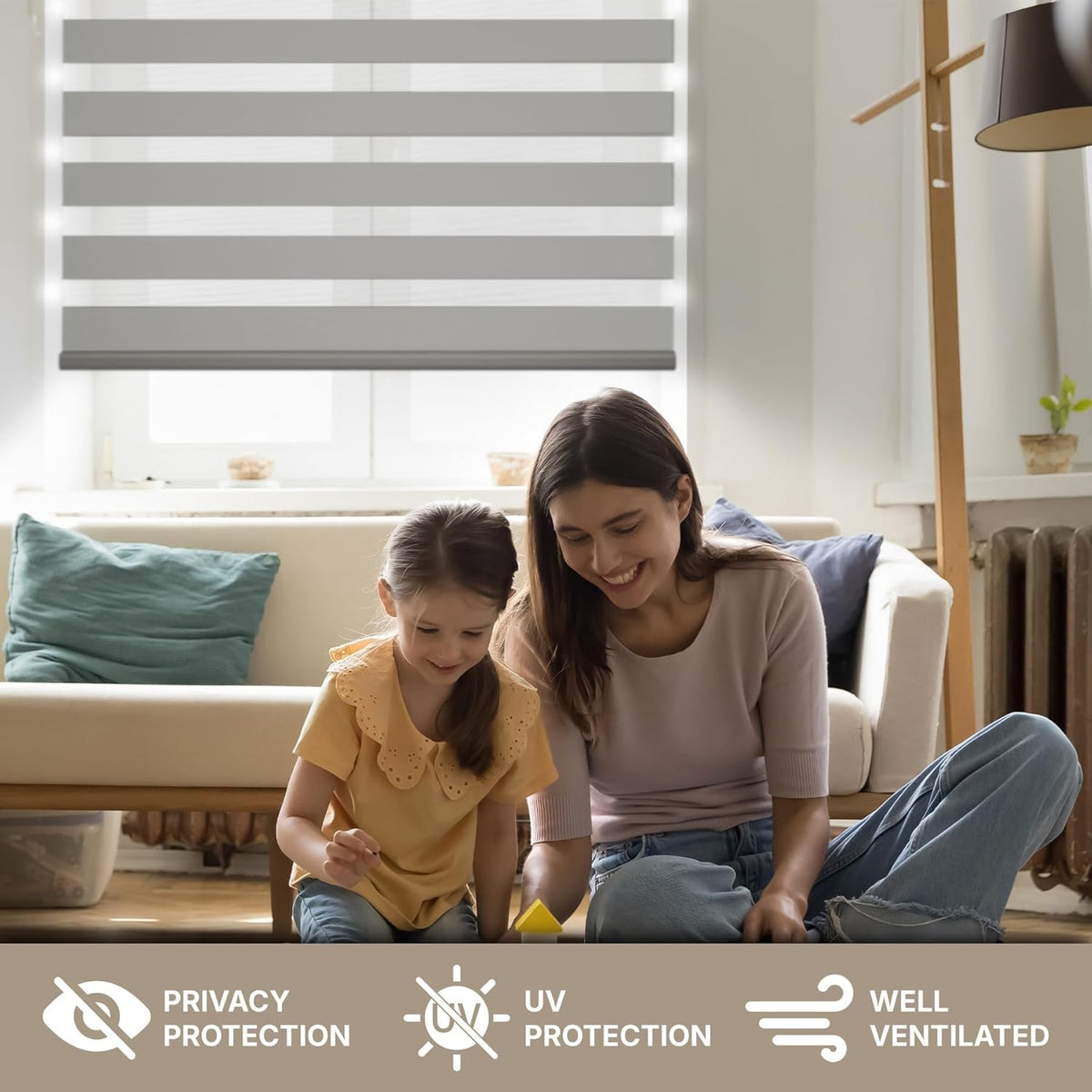 HESTIA Cordless Zebra Blinds Light Filtering Roller Shades UV Blocking Blackout Privacy Indoor Window Shades for Home Office Day and Night, Beige,38" W x 54" H