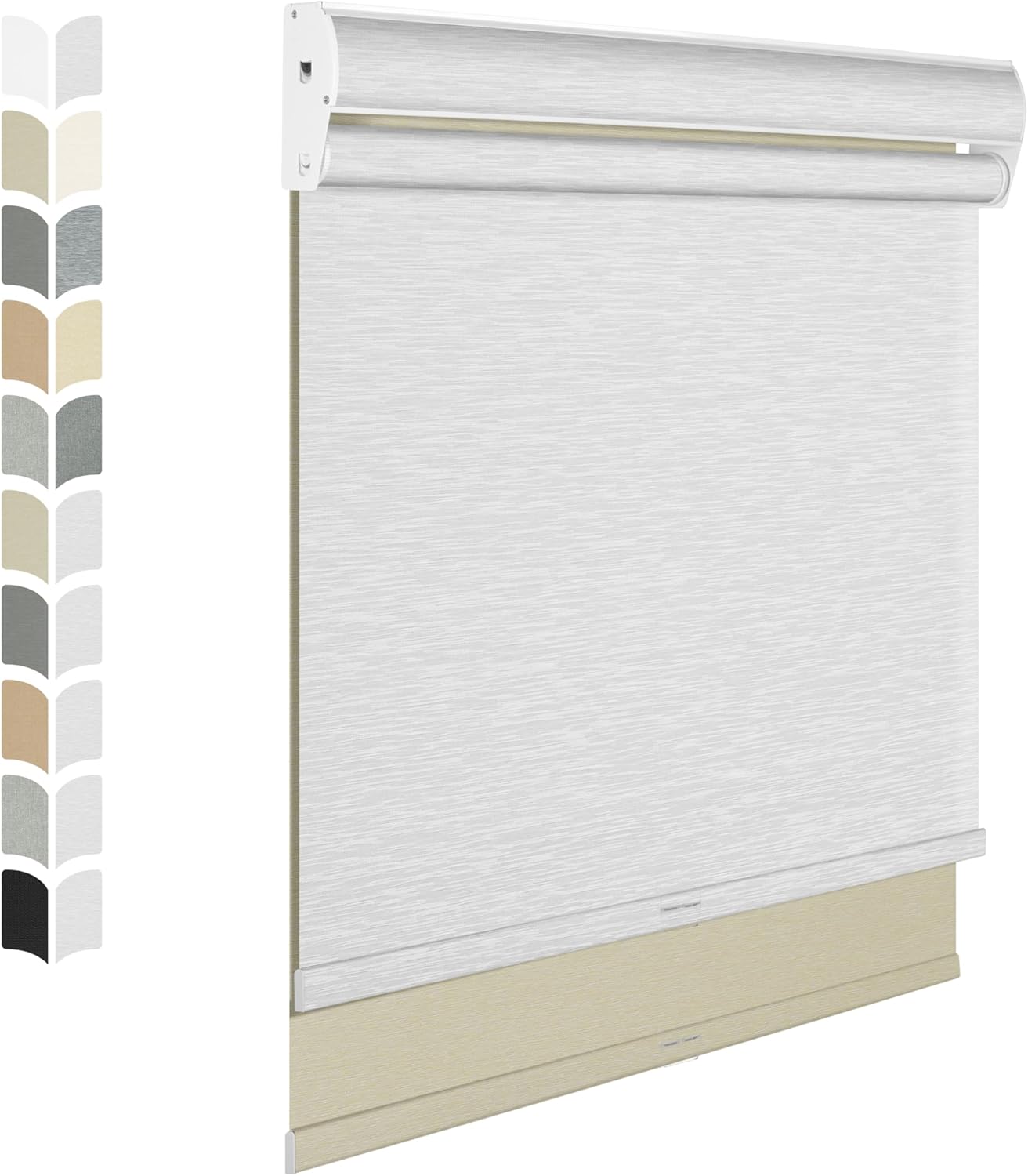BERISSA Cordless Dual Roller Shades with Cassette Valance, Double Window Shades - Blackout and Light Filtering, Day and Night for Home Office Door. Beige and White. 49 W x 64" H