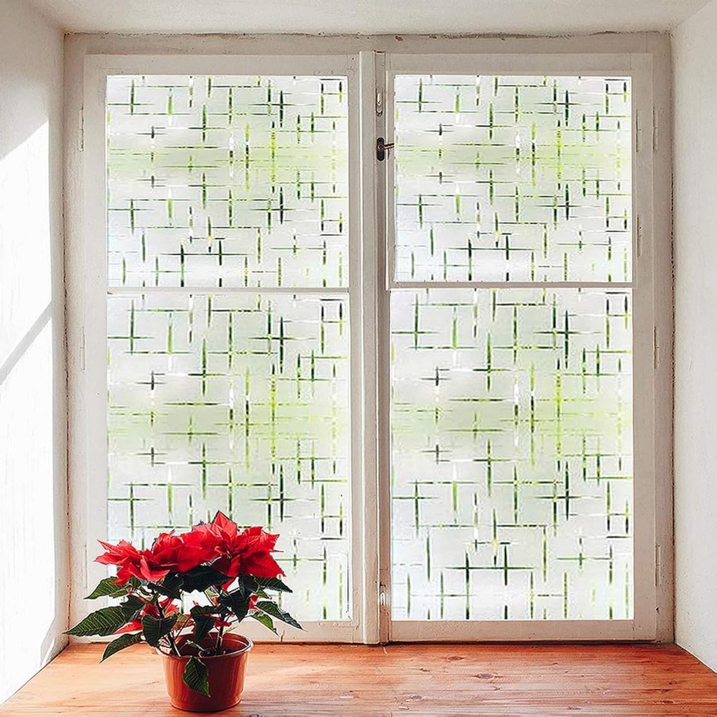 Finnez Frosted Window Film Non-Adhesive, Frosting Privacy Film for Glass Windows, Self Static-Cling Decorative Window Cling for Home Office UV Protection Cross Pattern, 23.6 x 78.7 inches