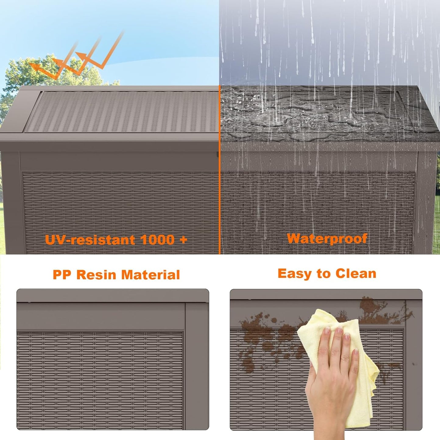 260 Gallon Resin Deck Box, Lockable Patio Outdoor Storage Box for Furniture, Garden Tools and Tools Storage, Waterproof Outside Storage Boxes - Grey