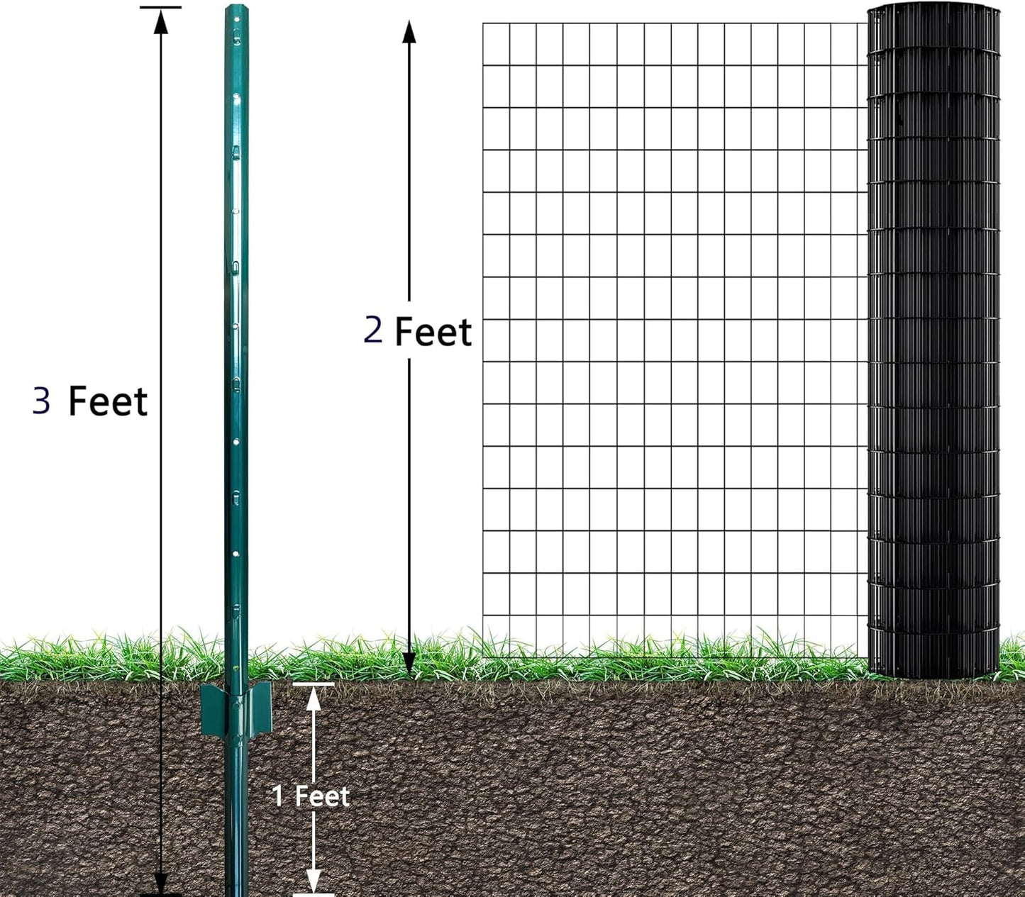 ARIFARO Fence Posts 3 Feet Sturdy Duty Metal Fencing Poles, Pack of 16, No Dig Garden U Post for Wire Fencing Steel Post for Yard, Outdoor Wire
