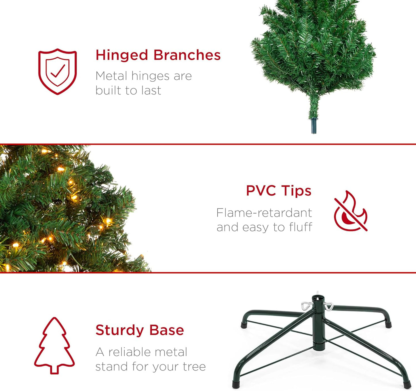 Best Choice Products 4.5ft Pre-Lit Spruce Artificial Holiday Christmas Tree for Home, Office, Party Decoration w/ 200 Incandescent Lights, 763 Branch Tips, Easy Assembly, Metal Hinges & Foldable Base