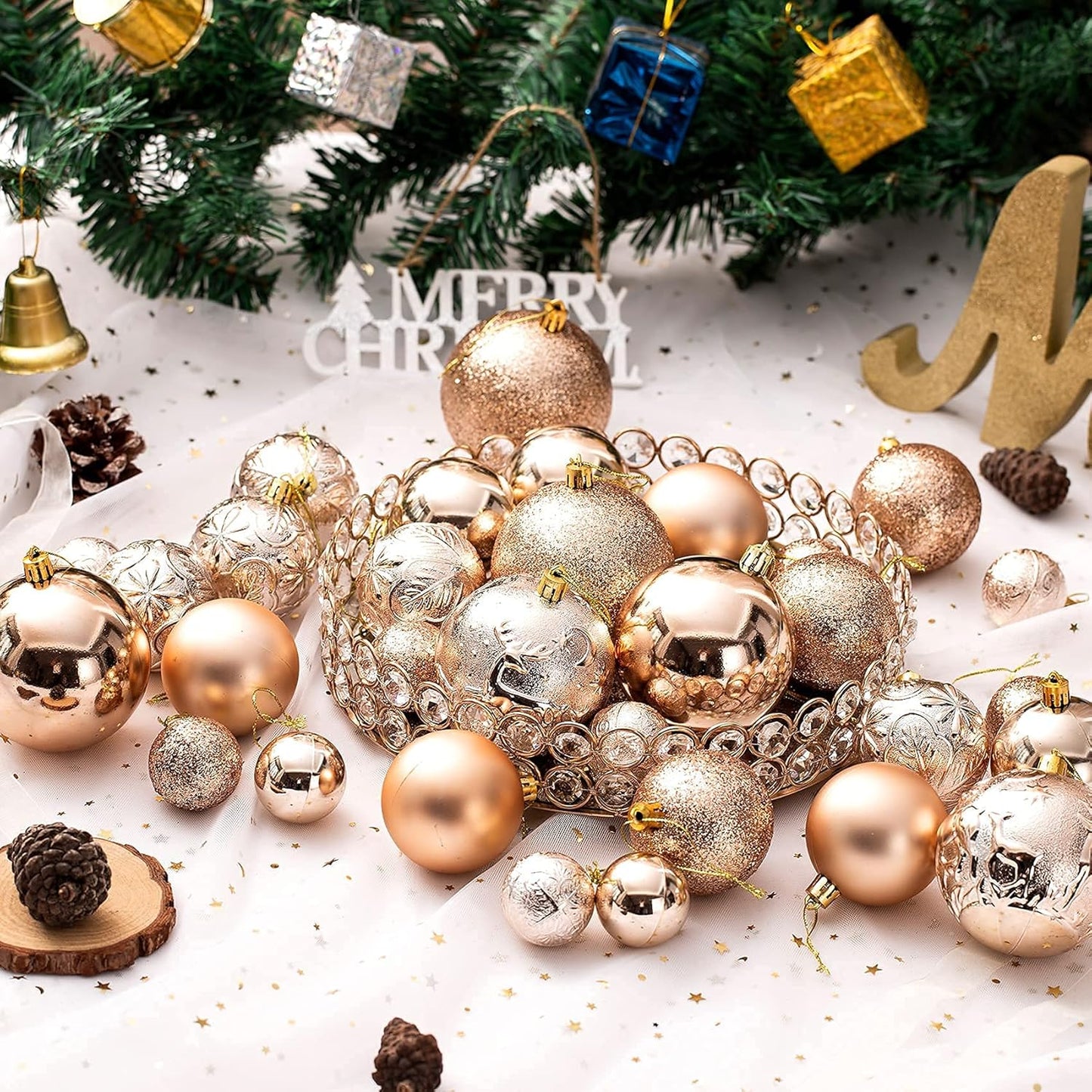 Christmas Ornaments for Xmas Trees,Champagne Shatterproof Christmas Ball Ornaments