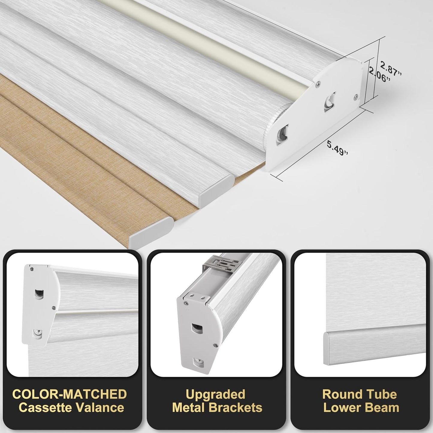 BERISSA Cordless Dual Roller Shades With Cassette Valance, Blackout and Light Filtering, Day and Night for Home Office Door - Linen Beige and White, 36 W x 86" H