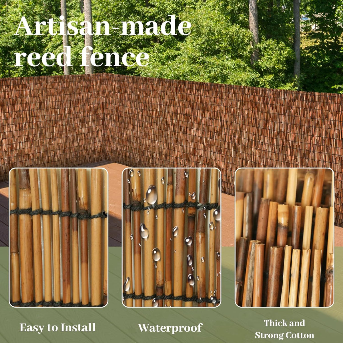 Brown 2 Pack 4FT X 16.4FT Reed Fencing Roll, Balcony Privacy Shade Reed Bamboo Fencing Garden Fence Border, Wind Block Sunshade Fence Screen for Outdoor Yard Patio Flower Bed Edge