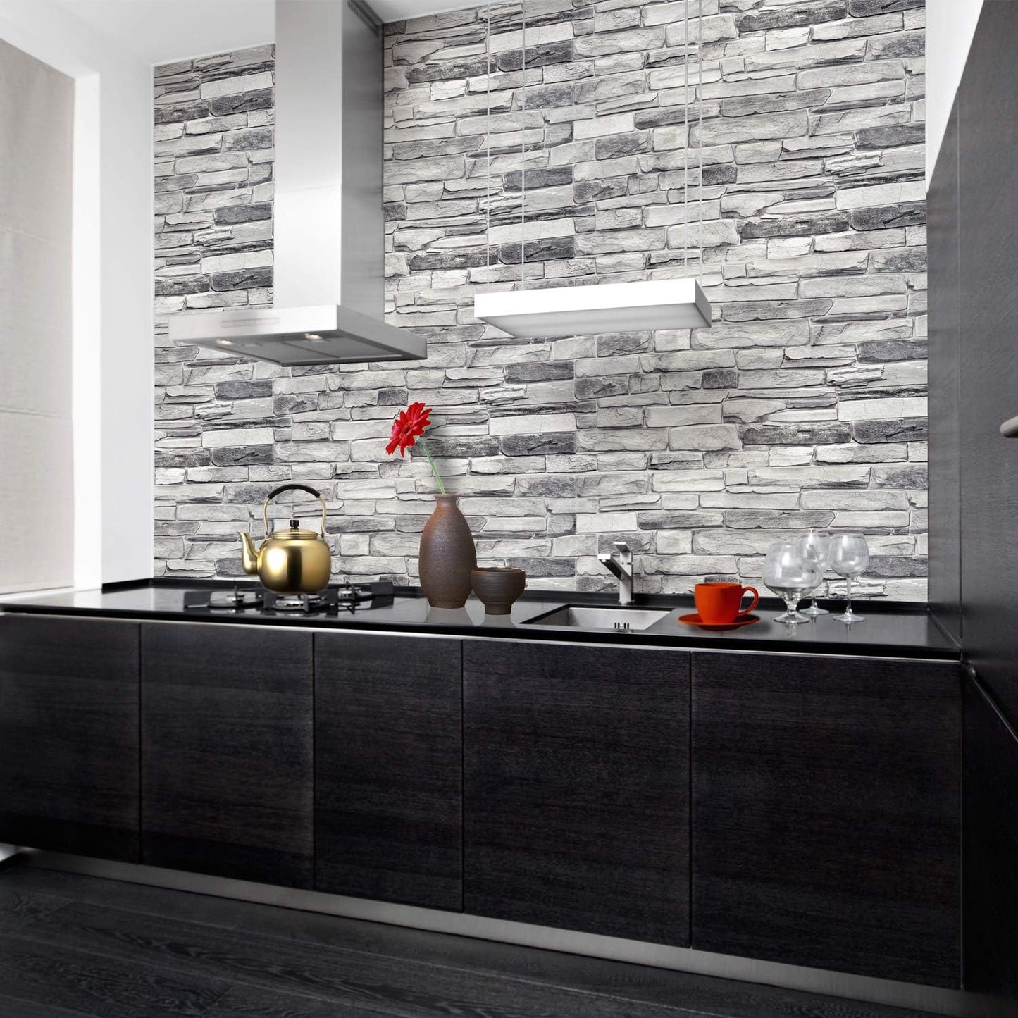 Dundee Deco Grey Faux Stone PVC 3D Wall Panel, 3.2 ft X 1.6 ft (98cm X 50cm), Interior Design Wall Paneling Decor, Sample 9 in X 9 in