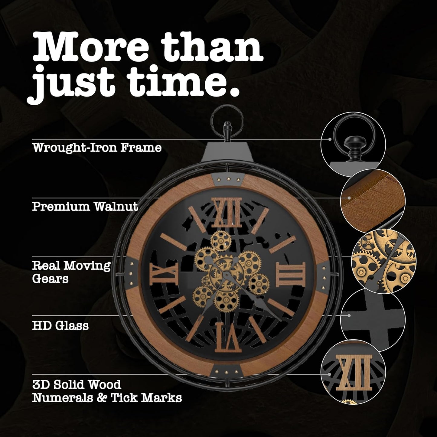 Rustic Farmhouse Gear Wall Clock – Vintage Iron Frame (24”)