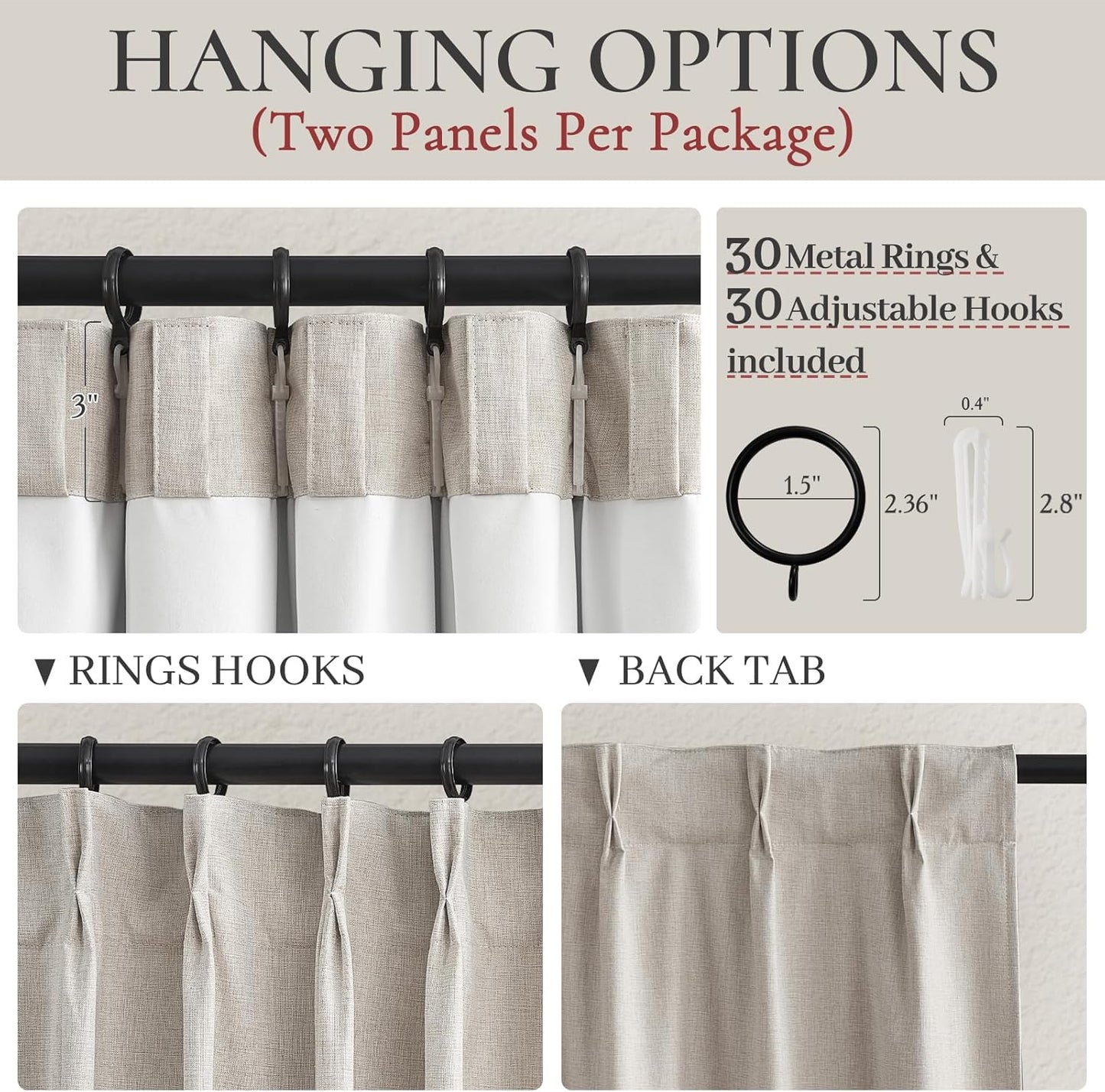 Curtains 100 Inch Length Extra Wide Pinch Pleated Blackout for Sliding Glass Door/Living Room, Farmhouse Natural Linen Thick Boho Bedroom Heavy Duty Insulated Large Window Drapes (100"Wx90"Lx2Panels)