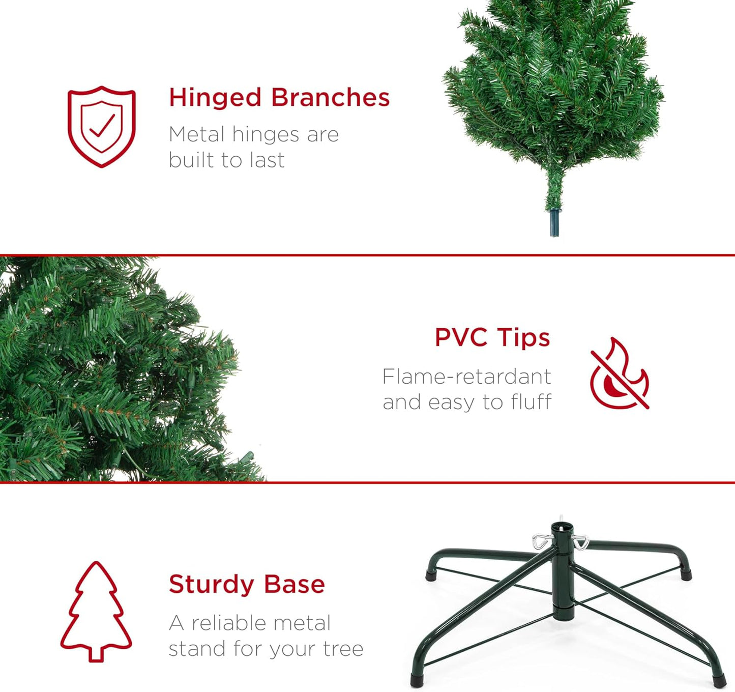 Best Choice Products Artificial Christmas Tree, 7.5ft Premium Unlit Realistic Spruce Holiday Décor w/Dense Branches, Easy Assembly, Metal Base