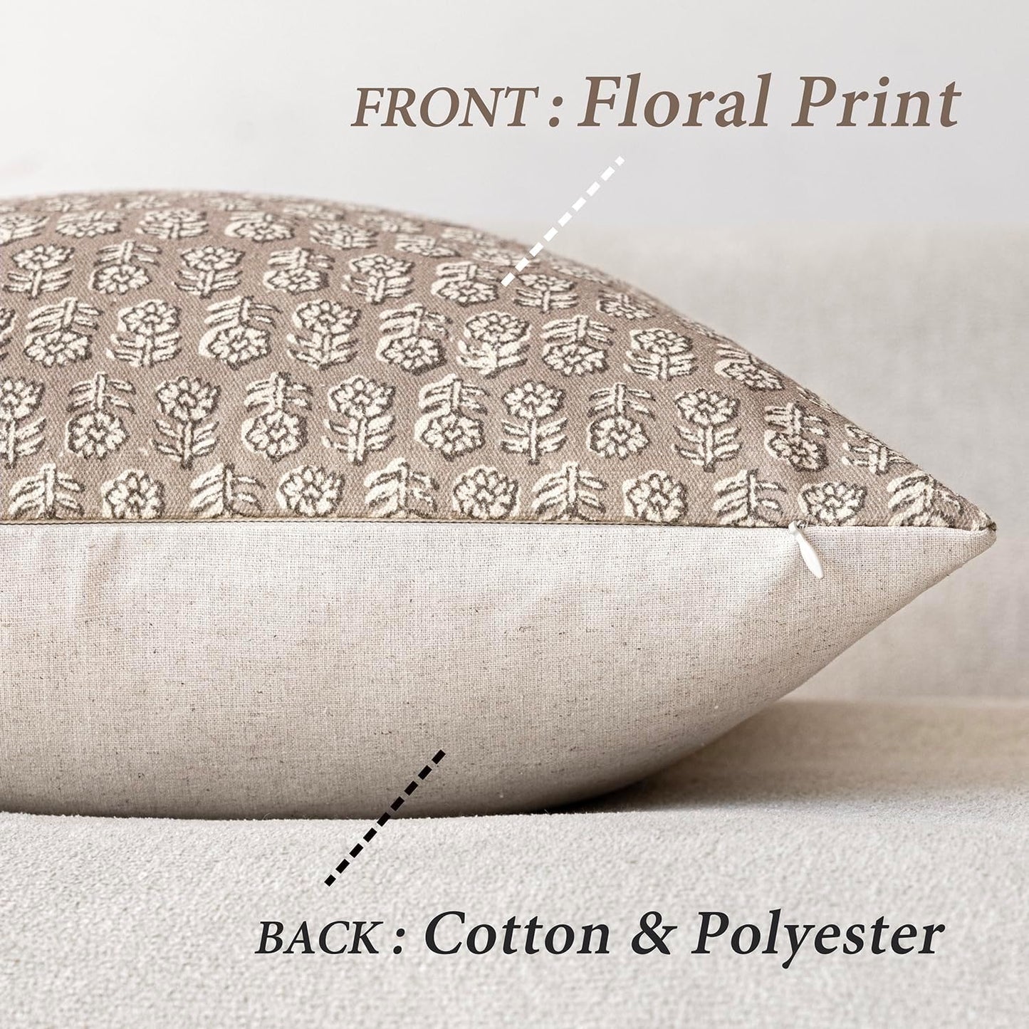 Foindtower Set of 2 Decorative Neutral Floral Print Throw Pillow Covers Vintage Accent Farmhouse Cushion Covers Boho Home Decor for Sofa Couch Chair Bedroom Living Room Outdoor,20×20 Inch,Tan Taupe