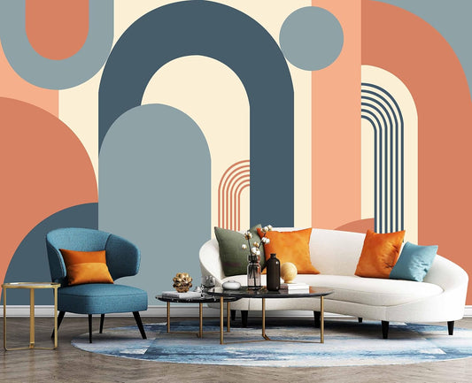 Geometric Shapes Arch Wallpaper Abstract Art Wall Mural for Living Room (Not Peel and Stick)