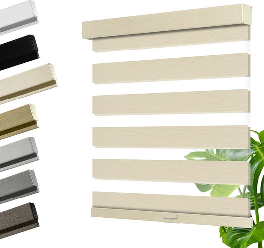 Cordless Zebra Blinds for Windows, Blackout Interior Blinds,Easy to Install,UV Protection,for Offices and Home,Custom Roller Shades, Mousse Light Grey,12" W x 64" H