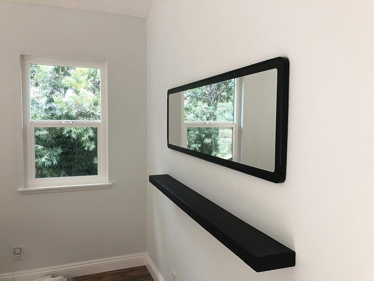 joelsantiques - 54 Inch Wooden Floating Shelves for Wall - 54x6x2 in - Made of Natural Wood - Long Heavy Duty Rustic Wall Shelves for Bedroom - Perfect for Living Room, Kitchen - Black