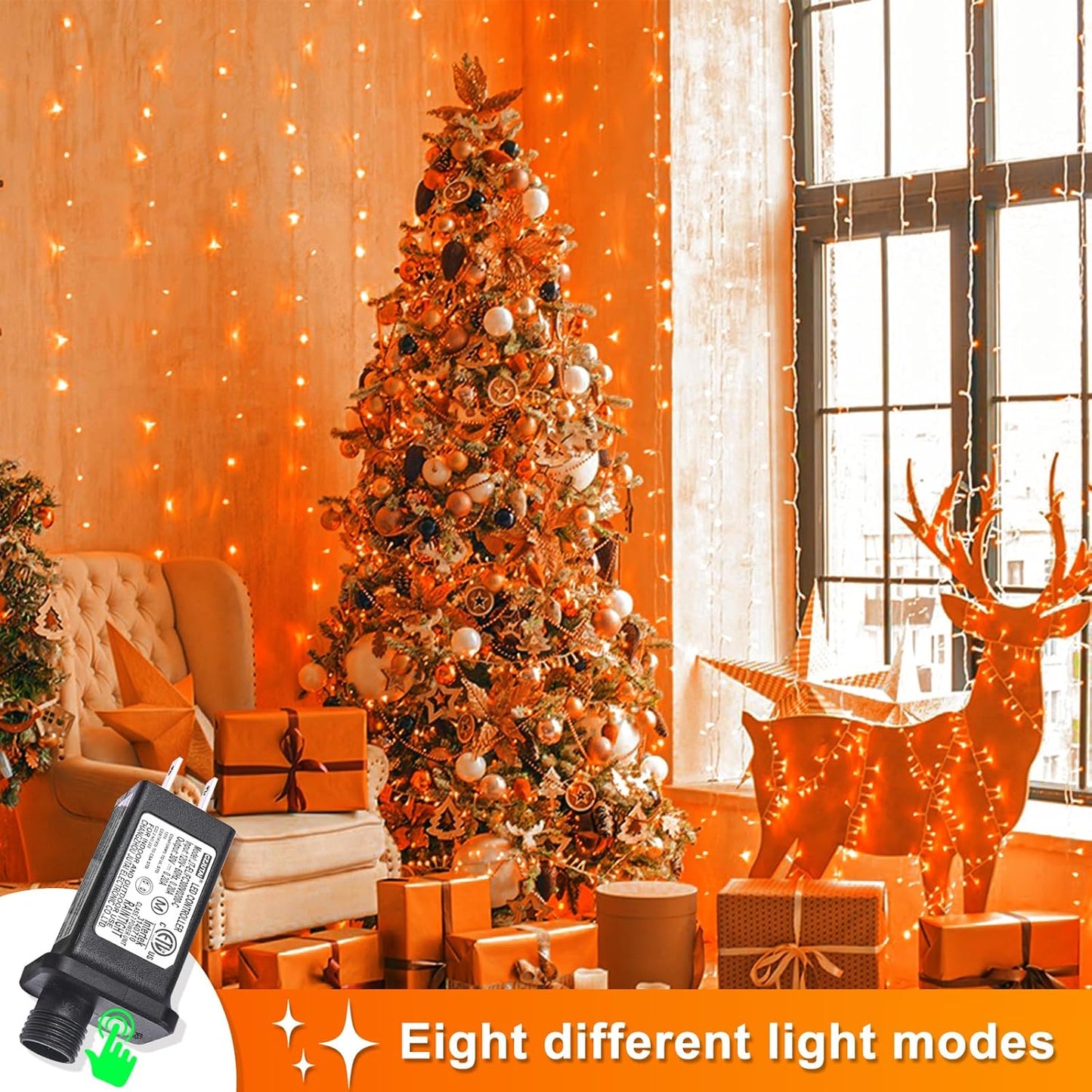 400 LED Orange String Lights, 132 FT Halloween Lights Clear Wire 8 Modes Orange Christmas Lights Outdoor, Plug in Waterproof Fairy String Lights for Tree Christmas Halloween Thanksgiving Decorations