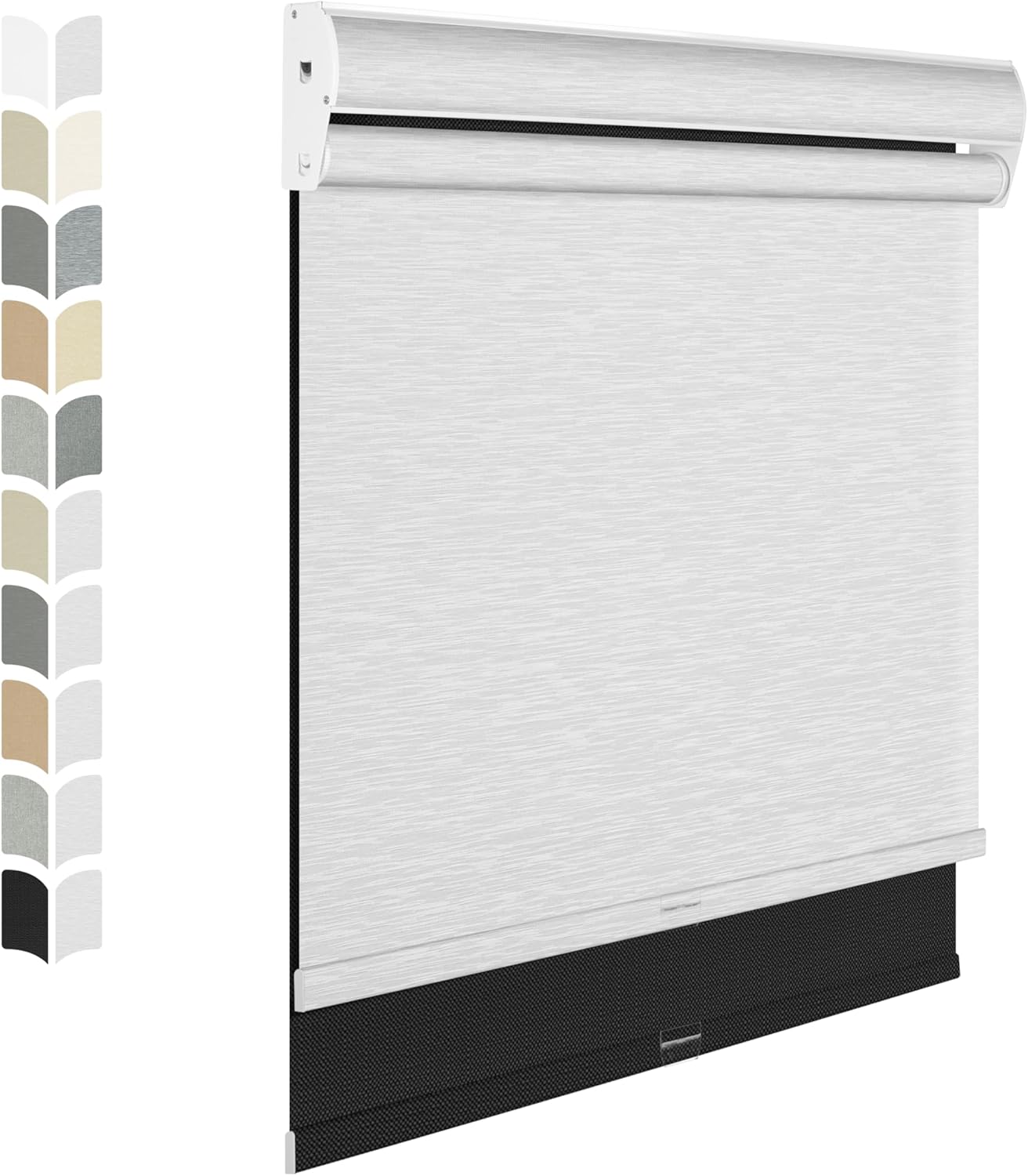 BERISSA Cordless Dual Roller Shades with Cassette Valance, Double Window Shades Blackout and Light Filtering, Day and Night for Home Office Door. Linen Black and White. 53 W x 80" H