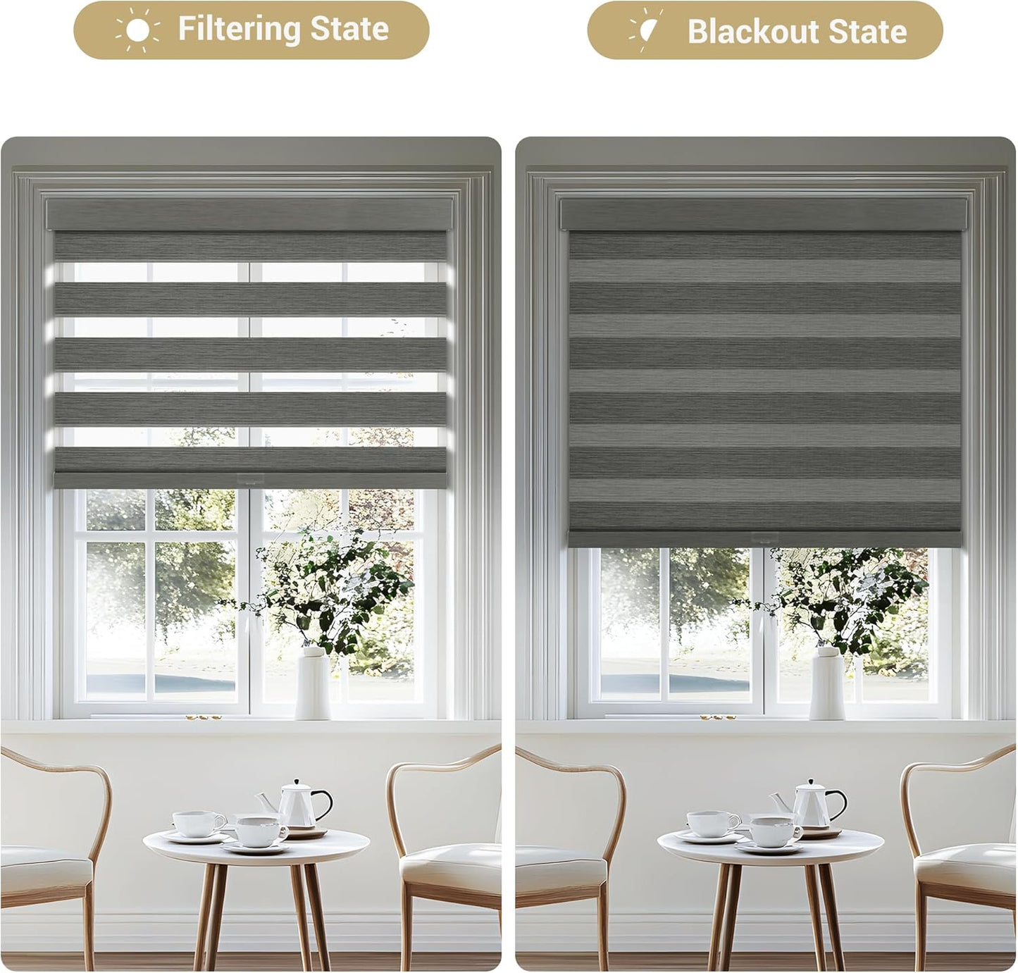 Cordless Zebra Blinds for Windows, Blackout Interior Blinds,Easy to Install,UV Protection,for Offices and Home,Custom Roller Shades, Mousse Grey,59" W x 64" H