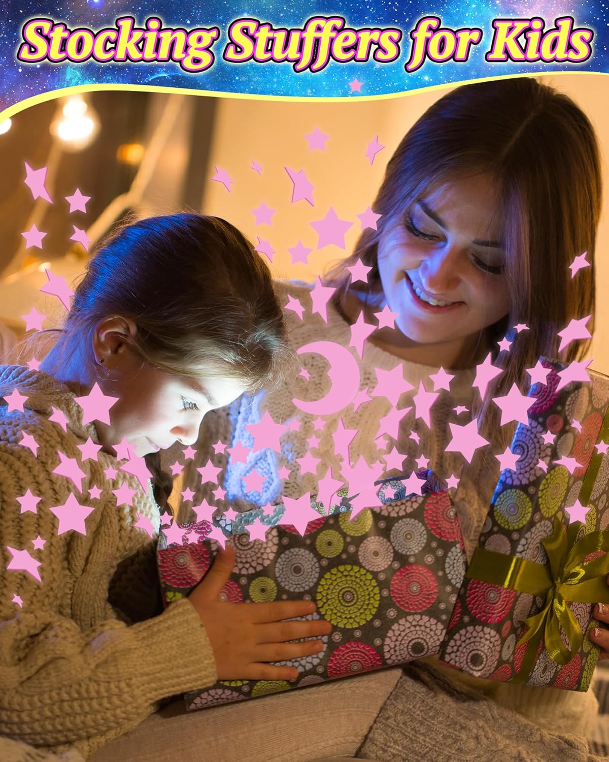201 Pcs Glow in The Dark Stars Stickers for Ceiling, Toddler Stocking Stuffers Wall Room Decor Gifts, Luminous 3D Glowing Stars Easter Basket Stuffers for Kids Boys Girls