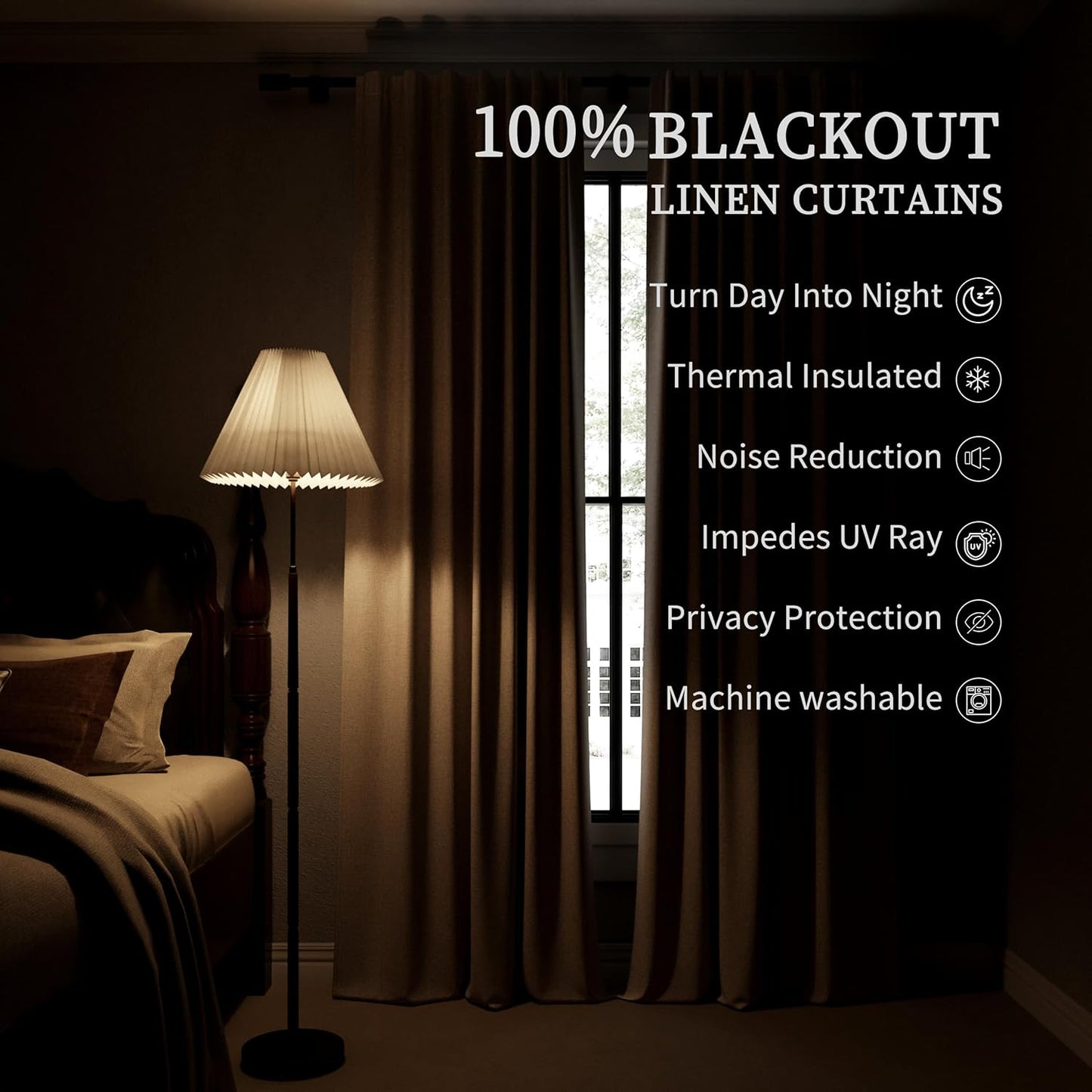 108 Inch Black Out Curtains 2 Panels Set Back Tab Thermal Insulated Natural Linen Textured Blackout Curtains Noise Reducing Cream Colored Neutral Living Room Darkening Window Drapes Pleated 52x108