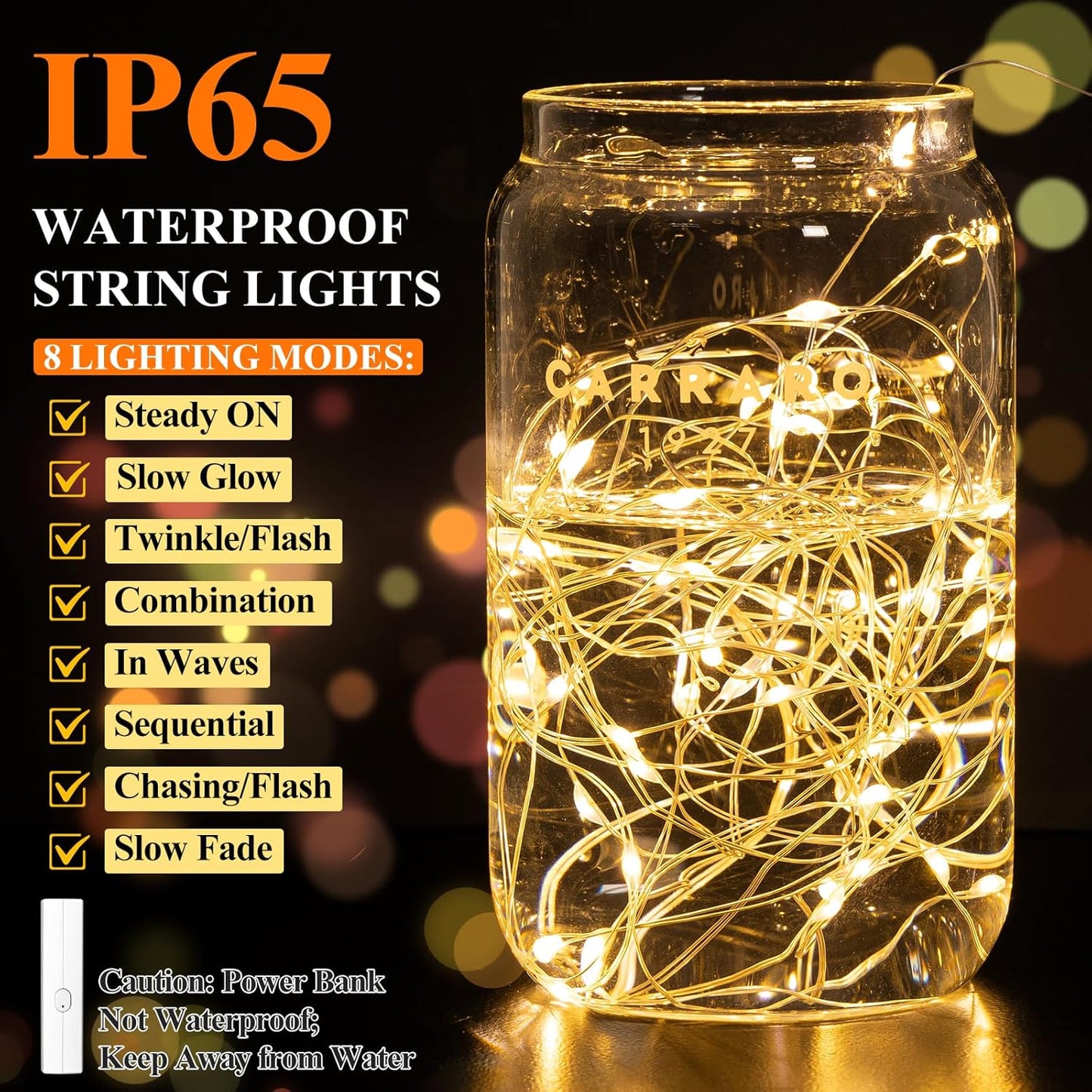 66FT(33*2) Lipstick Mini Fairy Lights Battery Operated, String Lights with Timer, LED Rechargeable Twinkle Lights for Bedroom, Christmas Decorations, Wedding, Vine, Centerpiece Table Decor Warm White