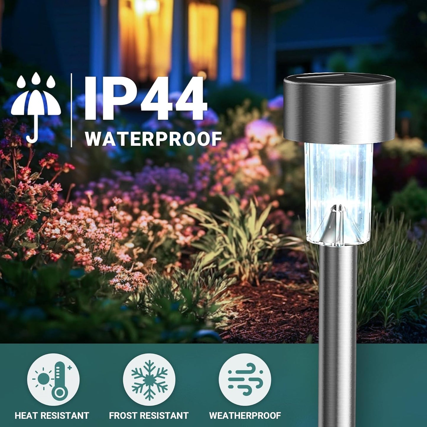 GIGALUMI Solar Lights Outdoor Waterproof, 12 Pack, Stainless Steel LED Solar Garden Lights for Patio, Lawn, Yard and Landscape, Cold White