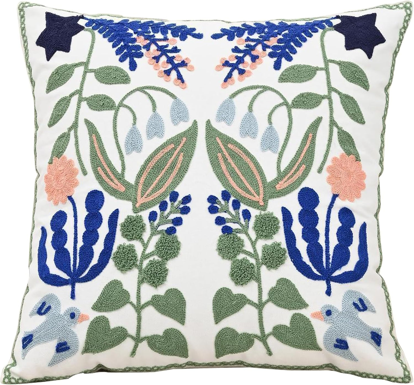 Embroidered Throw Pillow Case Spring Romantic Flower Cushion Cover Farmhouse Woven Printed Pillowcase for Living Room Sofa Floral Breeze