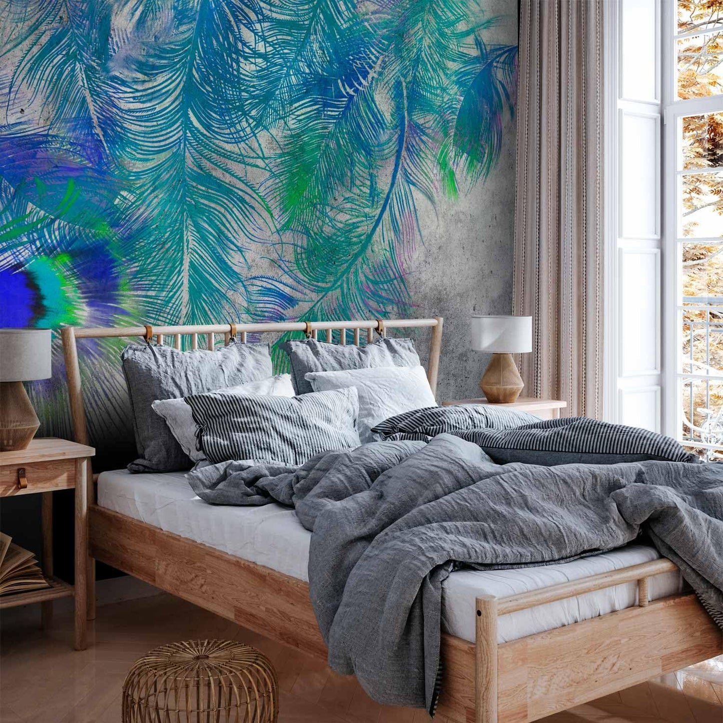 artgeist Premium Wall Mural Cement Feather 177x124 in - XXL Non-Woven Wallpaper Fleece Wall Decor Photo Print Picture Image Design Landscape Colorful Abstract n-A-1488-a-a