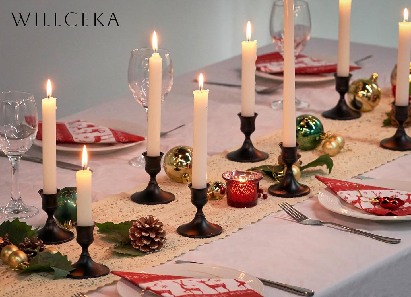 Black Taper Candle Holder Set, Vintage Metal Candlestick Holders for Table Décor (Black)