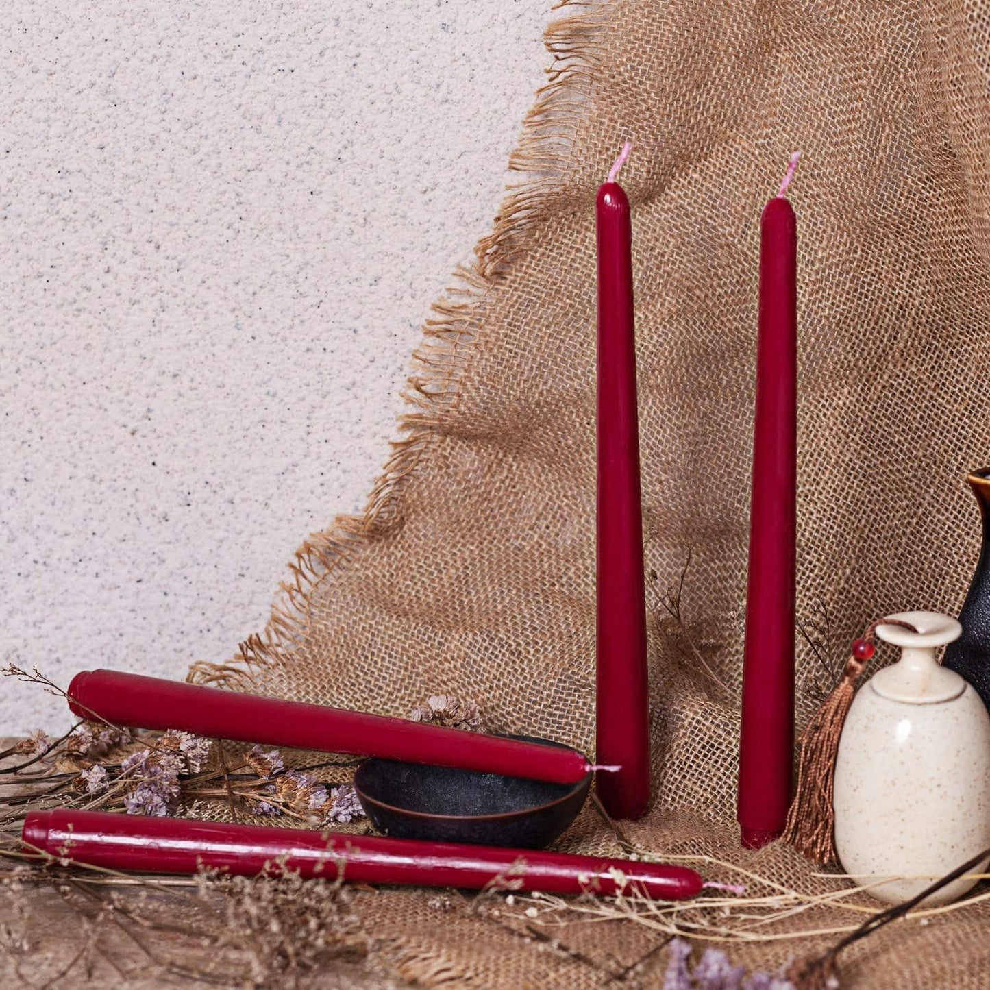 14 Pack Burgundy Taper Candles, 12 Inch Unscented Candles for Table & Home Decor