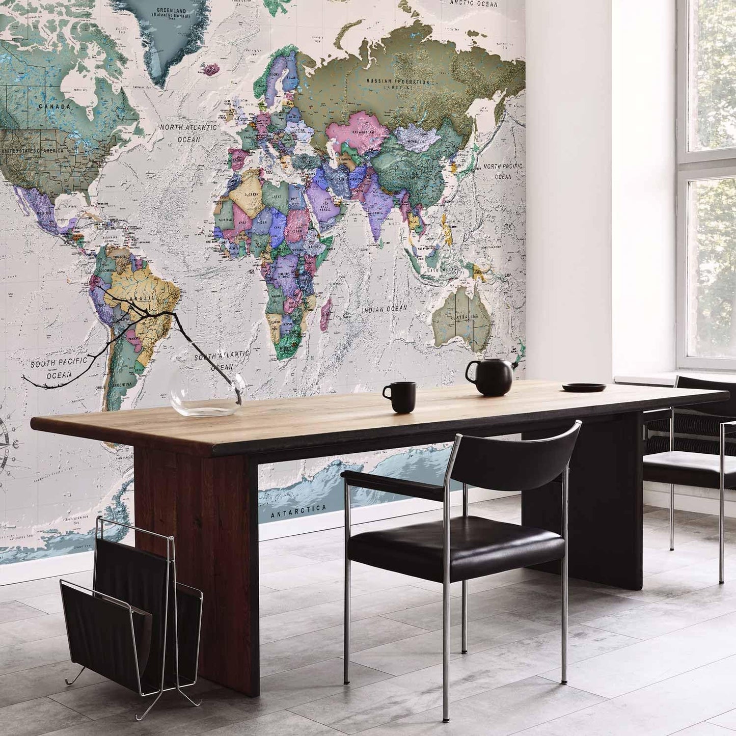 artgeist Premium Wall Mural World Map 157x110 in - XXL Non-Woven Wallpaper Fleece Wall Decor Photo Print Picture Image Design Home Map of The World k-A-0380-a-a