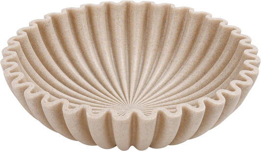 Large Decorative Bowl, Modern Handicraft Bowls for Home Decor, Decorative Fruit Bowl for Kitchen Counter, Ruffle Decor, Stylish Key Bowl for Entry Table, Artificial Stone Beige